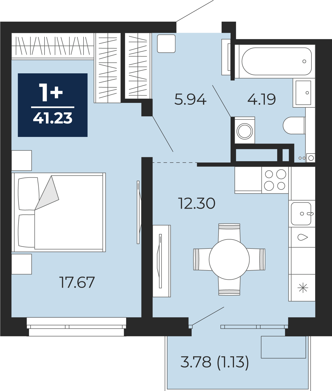 1-комнатная 40 м2 в ЖК Прео корпус null этаж 9