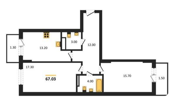 2-комнатная 67 м2 в ЖК undefined корпус null этаж 15