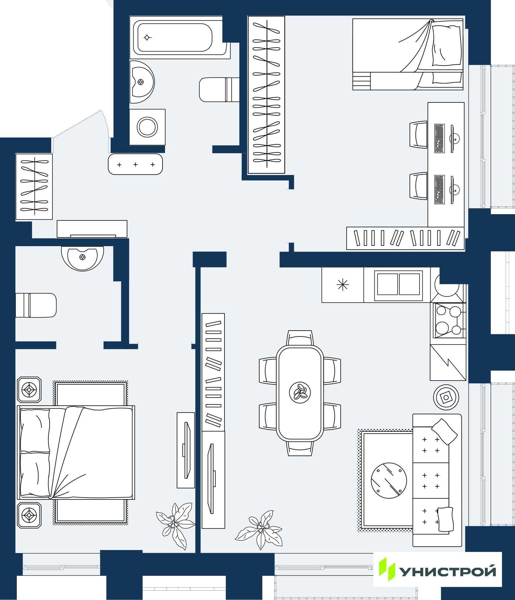 2-комнатная 60 м2 в ЖК ГРАНД БЕРЕГ корпус null этаж 11
