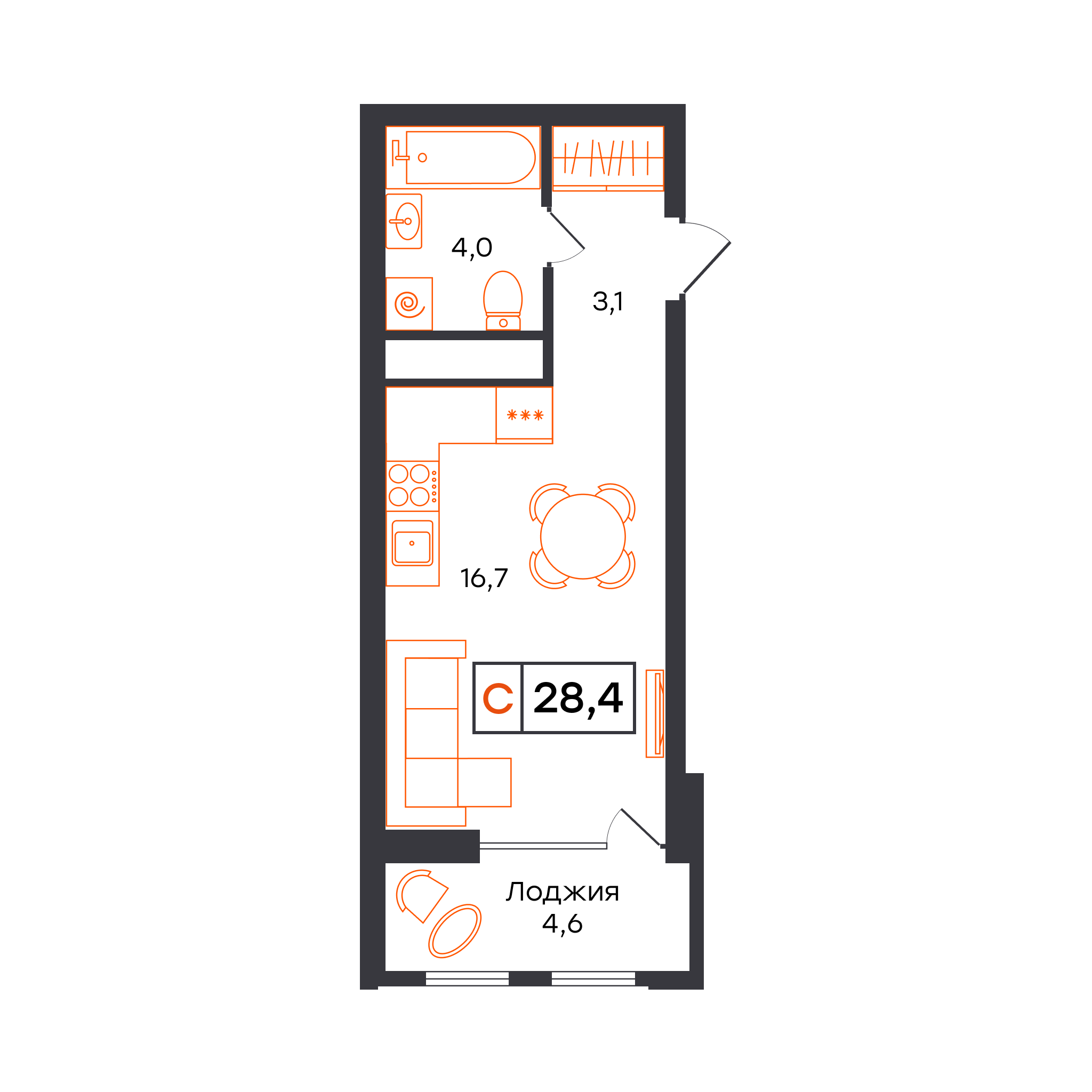 Студия 28 м2 в ЖК УНО. Умный квартал корпус null этаж 5