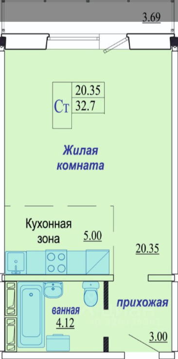 Студия 32.7 м2 в ЖК undefined корпус null этаж 5