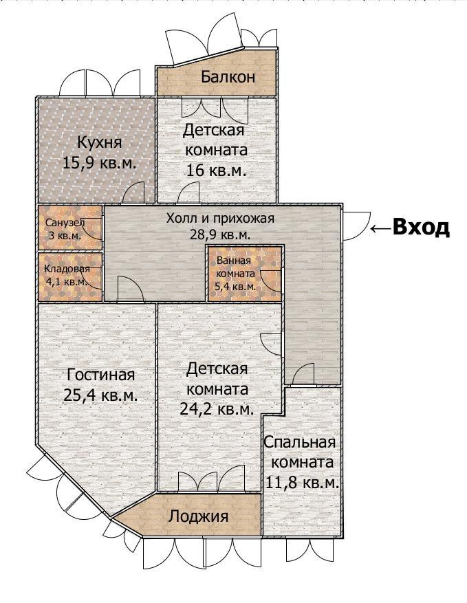 4-комнатная 134.7 м2 в ЖК undefined корпус null этаж 2
