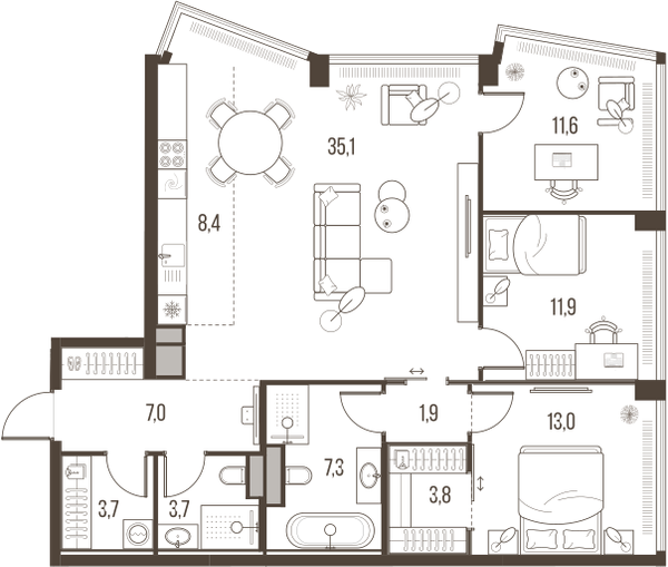 4-комнатная 107 м2 в ЖК High Life корпус null этаж 30