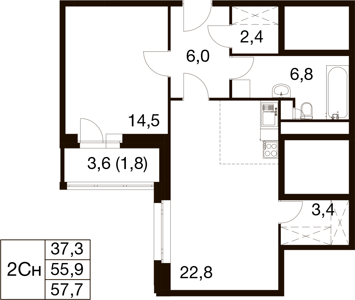 2-комнатная 55 м2 в ЖК Идеал корпус null этаж 10