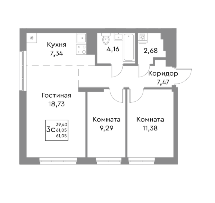 1-комнатная 26.2 м2 в ЖК undefined корпус null этаж 10
