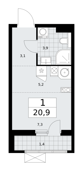Студия 20 м2 в ЖК Бунинские кварталы корпус null этаж 4