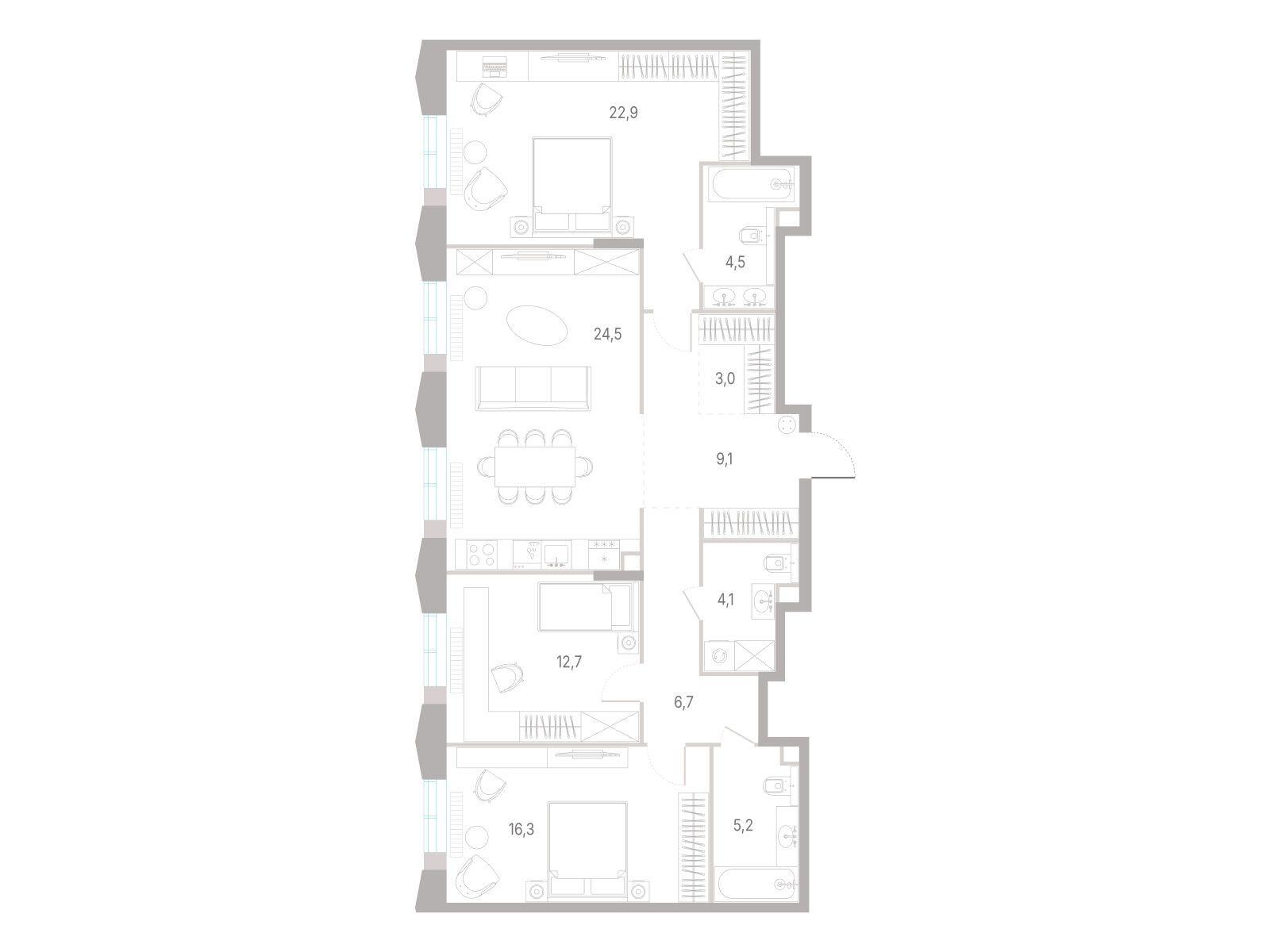 3-комнатная 109 м2 в ЖК КОД Сокольники корпус null этаж 3