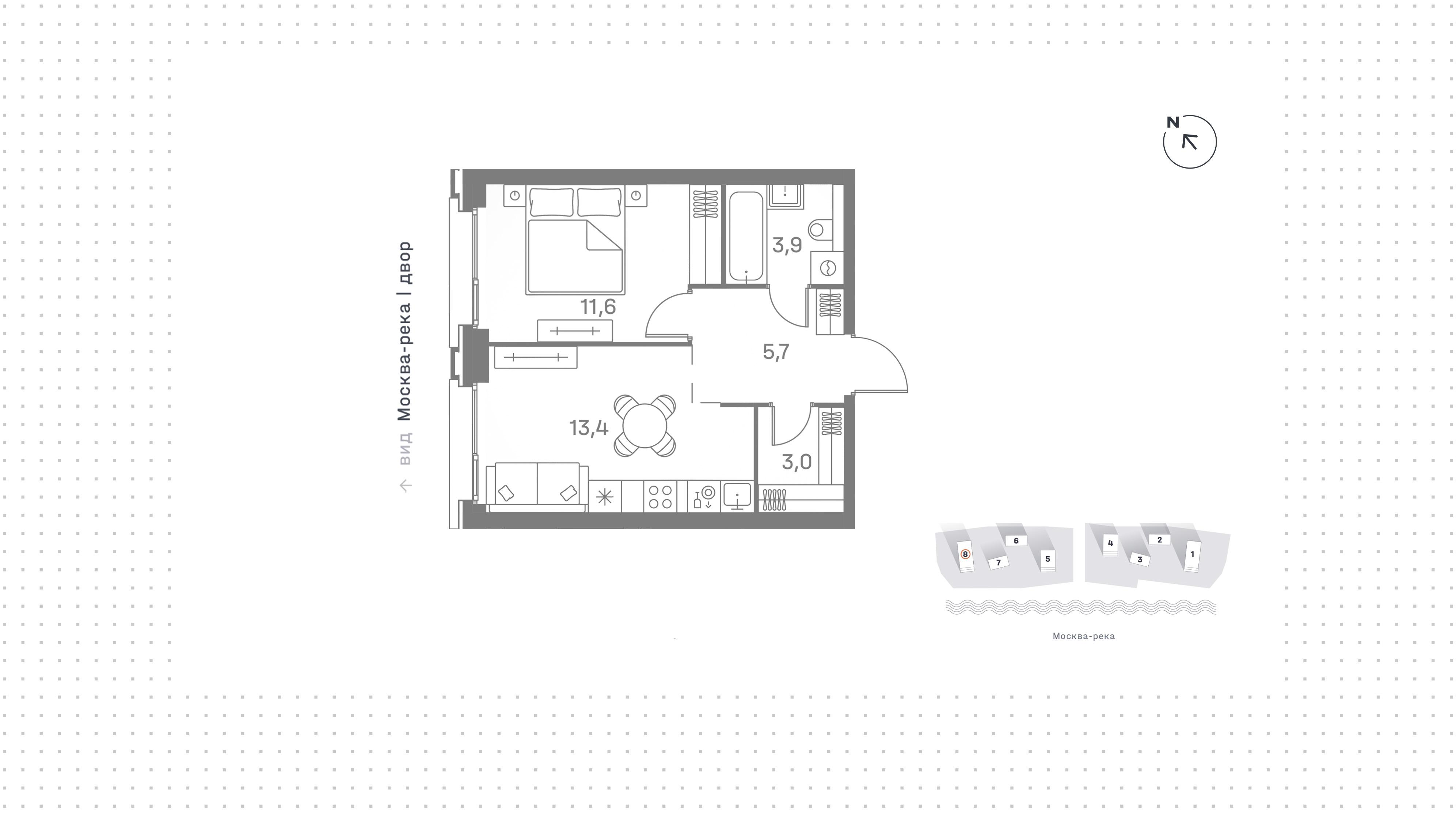 1-комнатная 37 м2 в ЖК Portland корпус null этаж 9