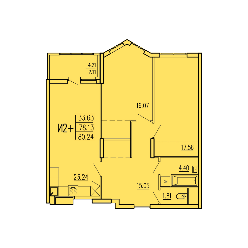 2-комнатная 80 м2 в ЖК Акварель корпус null этаж 5