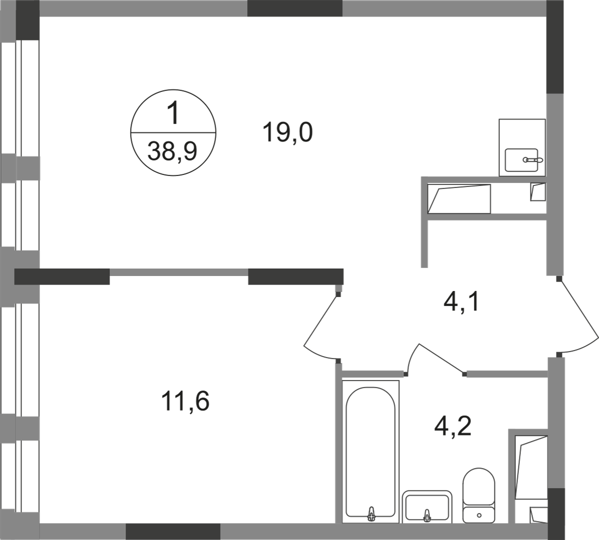 1-комнатная 38 м2 в ЖК Первый Московский корпус null этаж 7