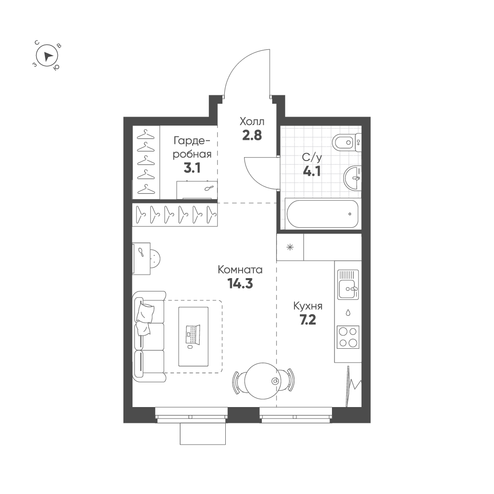1-комнатная 31 м2 в ЖК Ягодное Река Парк корпус null этаж 3