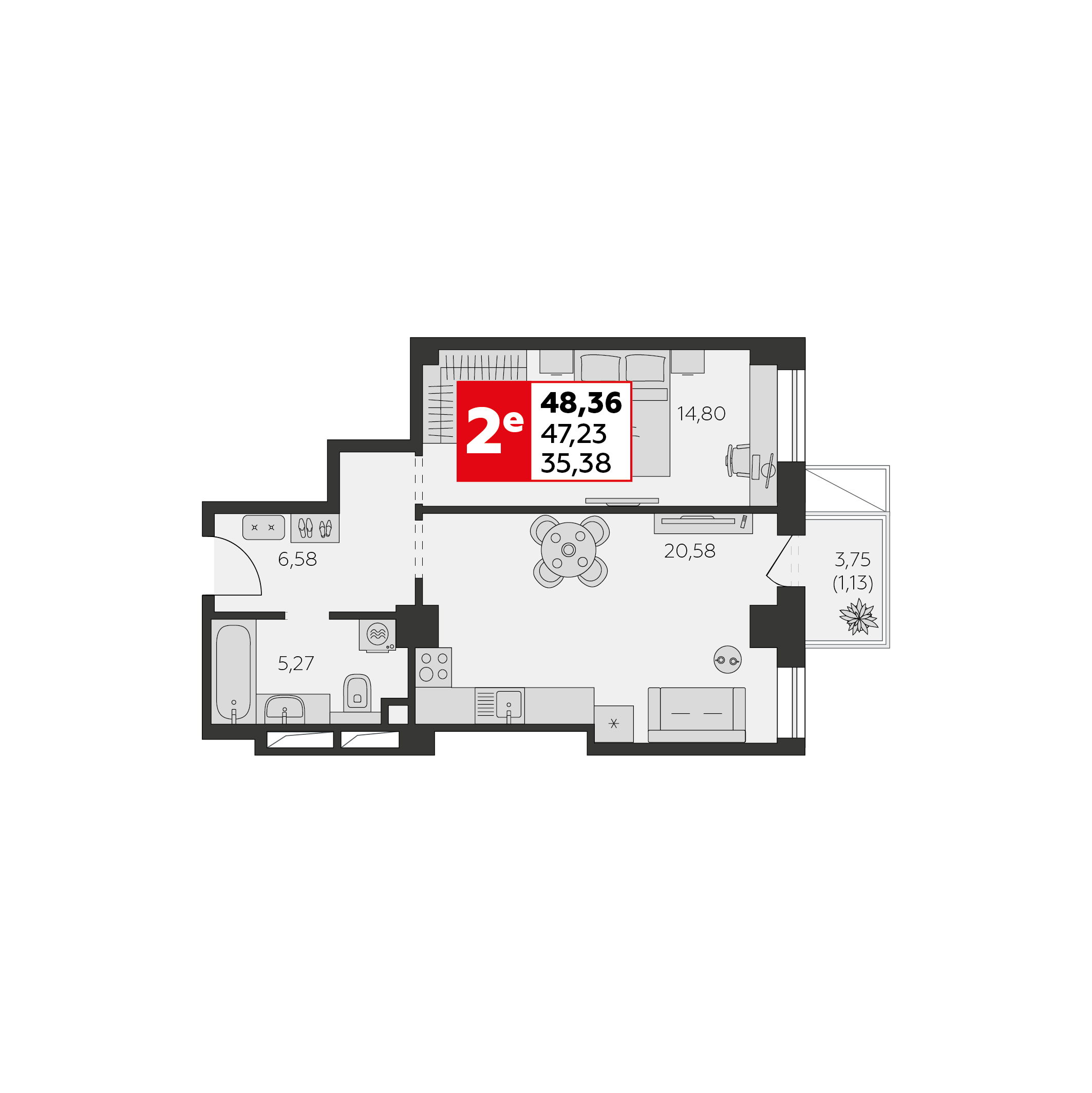 Студия 48 м2 в ЖК Высотка корпус null этаж 12