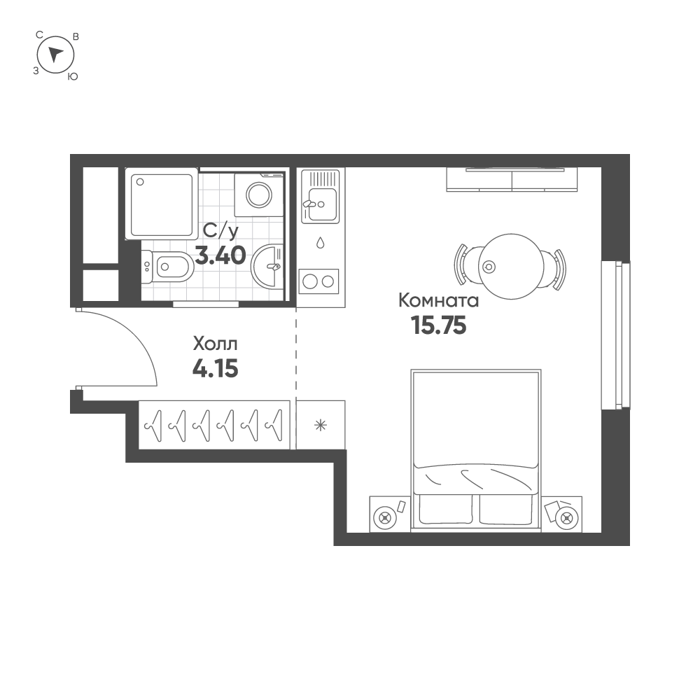 Студия 23 м2 в ЖК AVENUE-APART ПУЛКОВО корпус null этаж 16