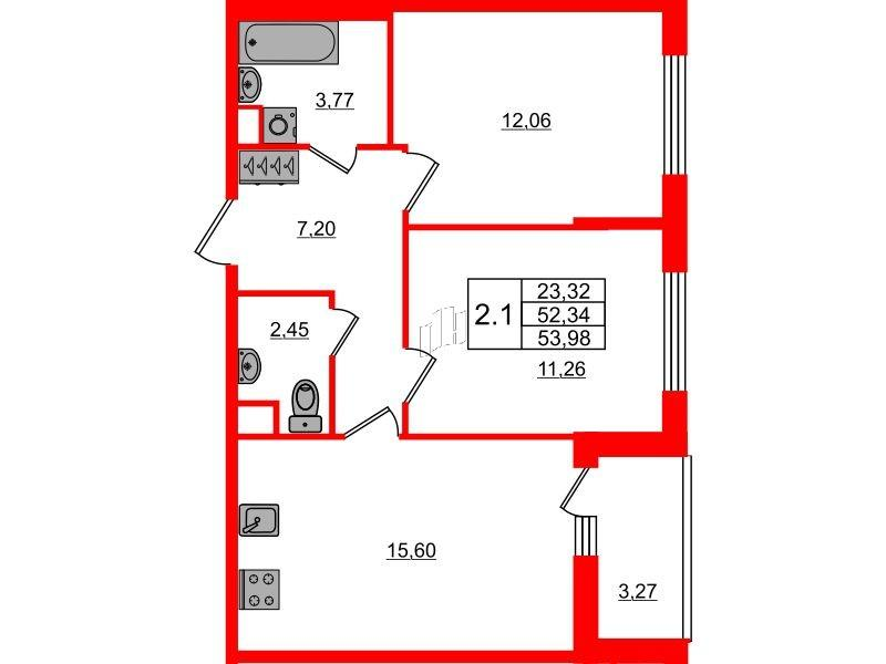 2-комнатная 52 м2 в ЖК Город звёзд корпус null этаж 2