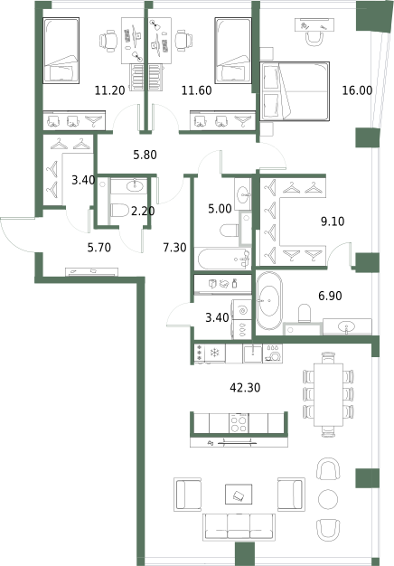 3-комнатная 129 м2 в ЖК Северный порт. Береговые кварталы корпус null этаж 4