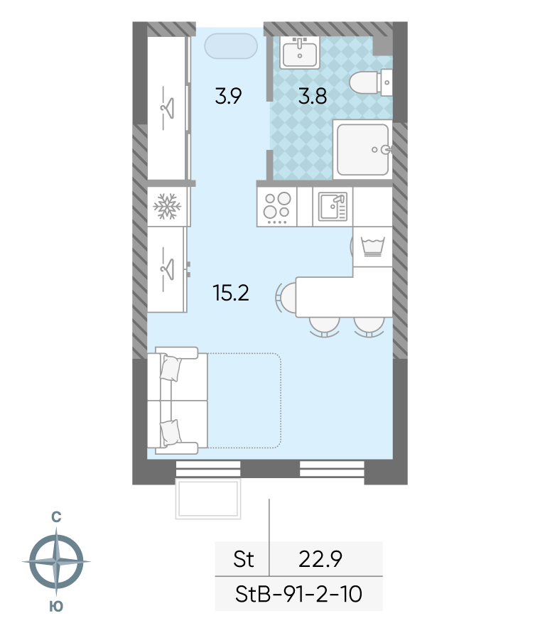 Студия 22 м2 в ЖК ЛУЧИ корпус null этаж 5