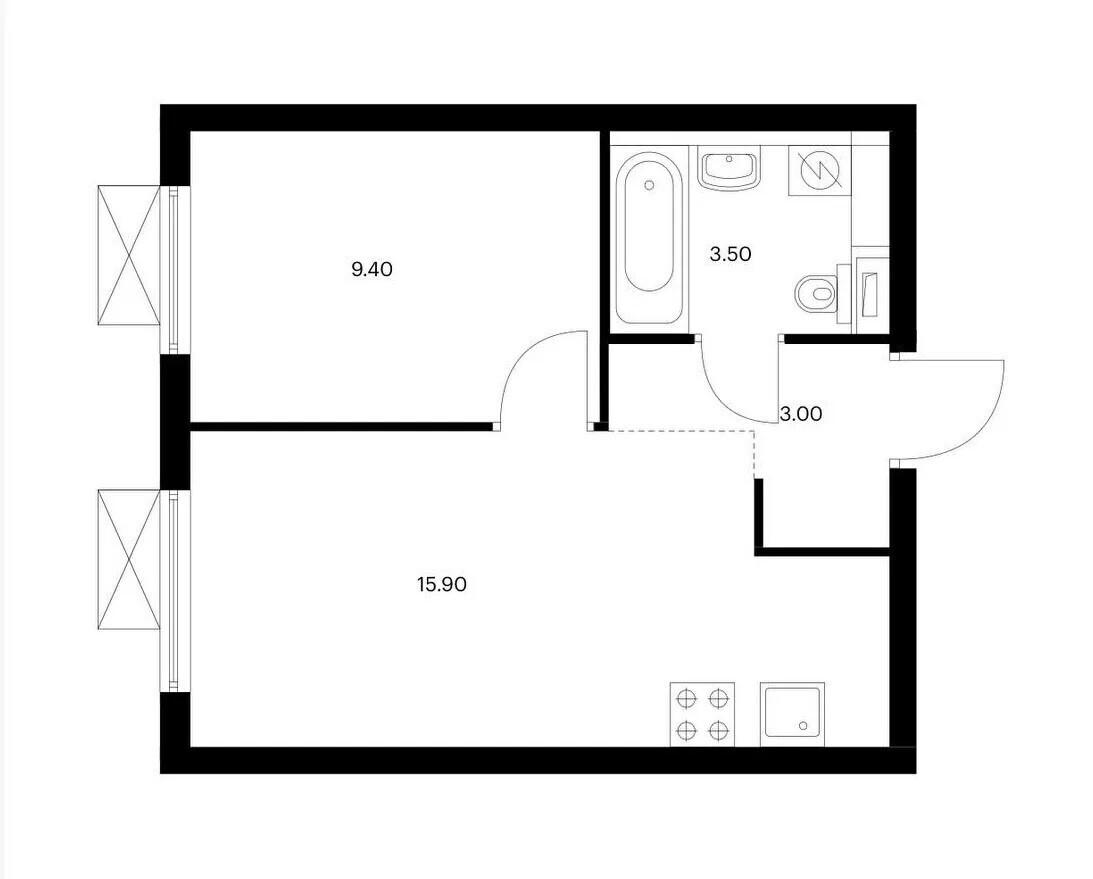2-комнатная 32 м2 в ЖК undefined корпус null этаж 3
