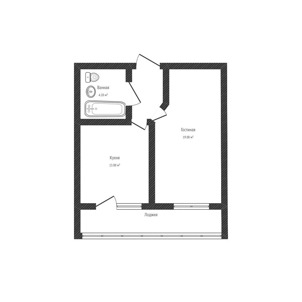 1-комнатная 42.4 м2 в ЖК undefined корпус null этаж 15