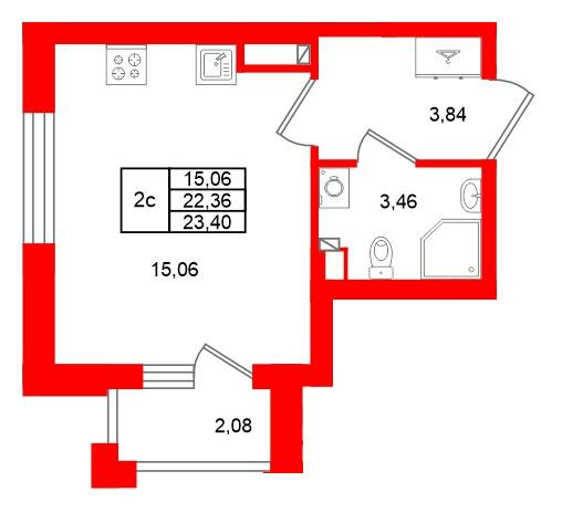 Студия 22 м2 в ЖК Универ Сити корпус null этаж 2