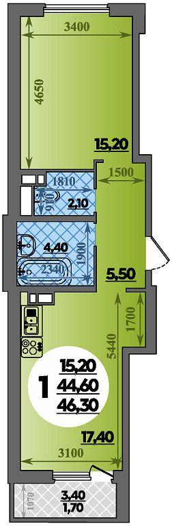 1-комнатная 46 м2 в ЖК Парк у дома корпус null этаж 3