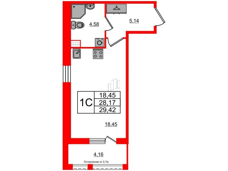 Студия 28 м2 в ЖК Прайм Приморский корпус null этаж 1