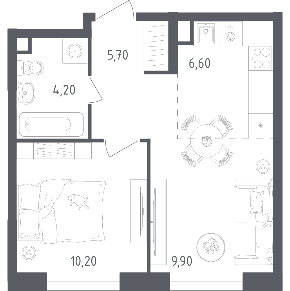 Студия 36 м2 в ЖК Ольховый Квартал корпус null этаж 2