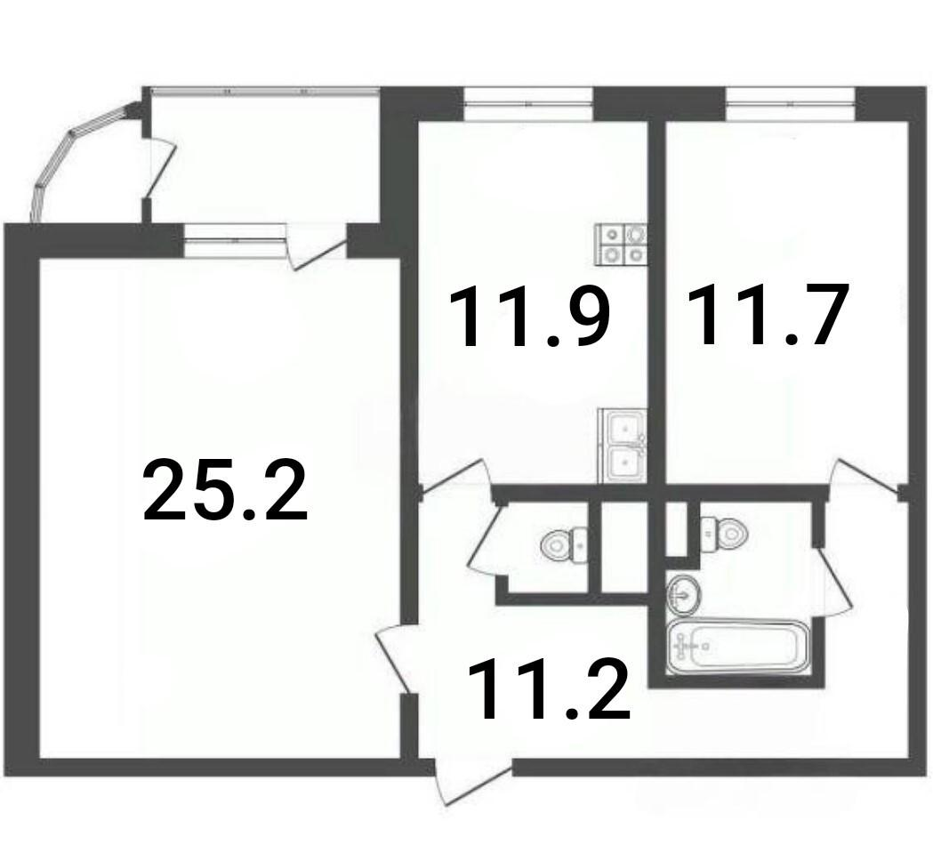 2-комнатная 69.2 м2 в ЖК undefined корпус null этаж 6