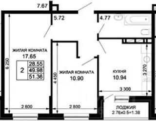 2-комнатная 50.4 м2 в ЖК undefined корпус null этаж 7
