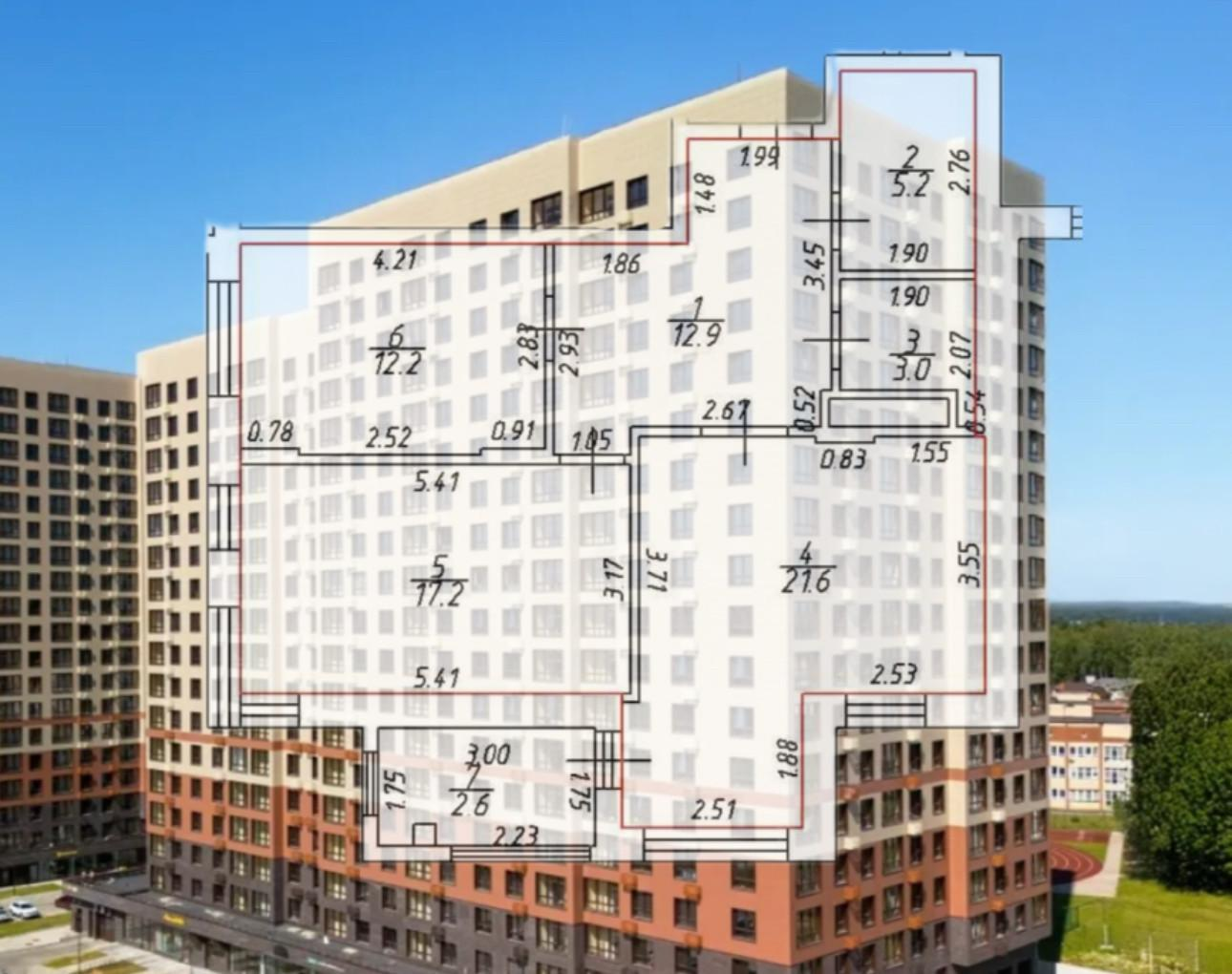 2-комнатная 72.1 м2 в ЖК undefined корпус null этаж 14