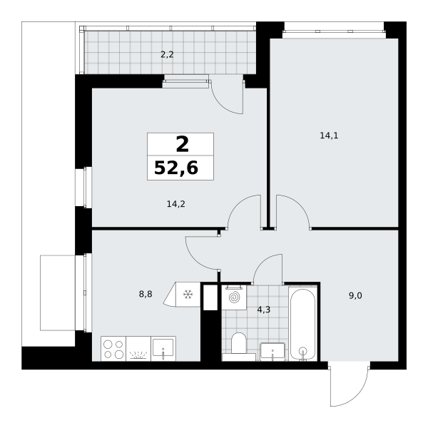 2-комнатная 52 м2 в ЖК Деснаречье корпус null этаж 14