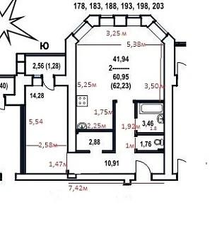 2-комнатная 61.3 м2 в ЖК undefined корпус null этаж 11