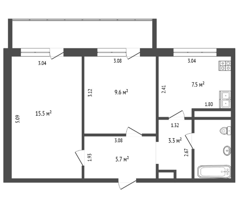 2-комнатная 44.4 м2 в ЖК undefined корпус null этаж 3