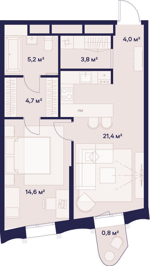 1-комнатная 54 м2 в ЖК Союз корпус null этаж 10