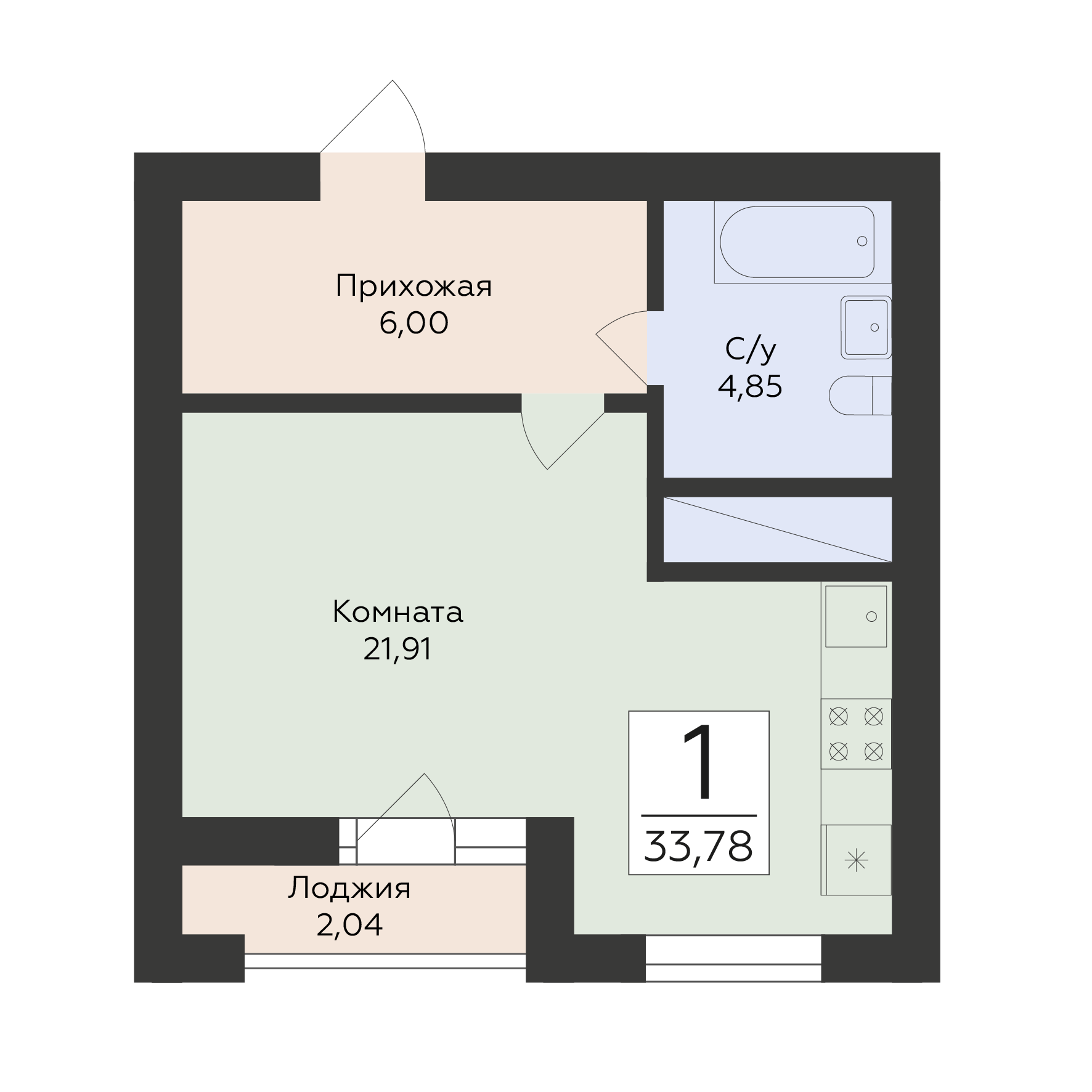 1-комнатная 33 м2 в ЖК Юность корпус null этаж 17