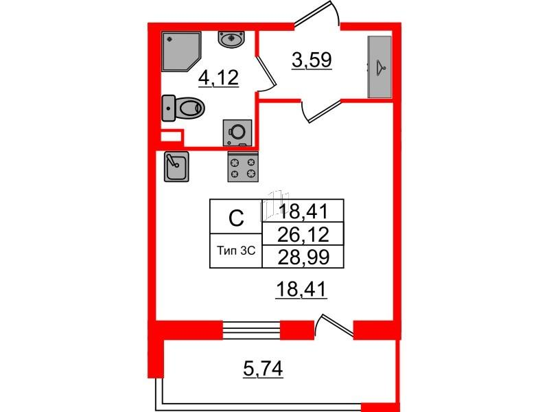 Студия 26 м2 в ЖК Сэтл Ривьера корпус null этаж 1