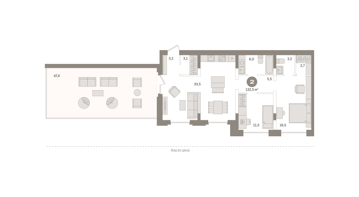2-комнатная 132 м2 в ЖК Речной порт корпус null этаж 8