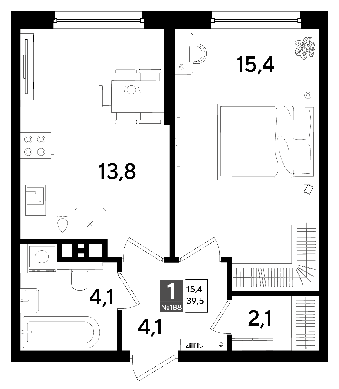1-комнатная 39 м2 в ЖК Догма Парк корпус null этаж 8