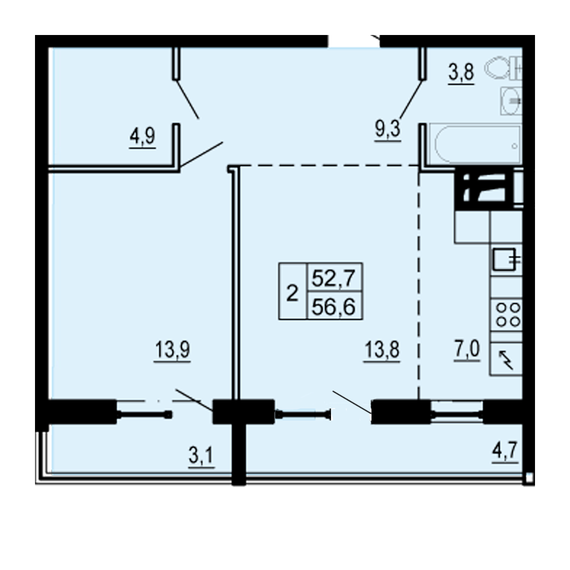 2-комнатная 52 м2 в ЖК Изумрудный корпус null этаж 10