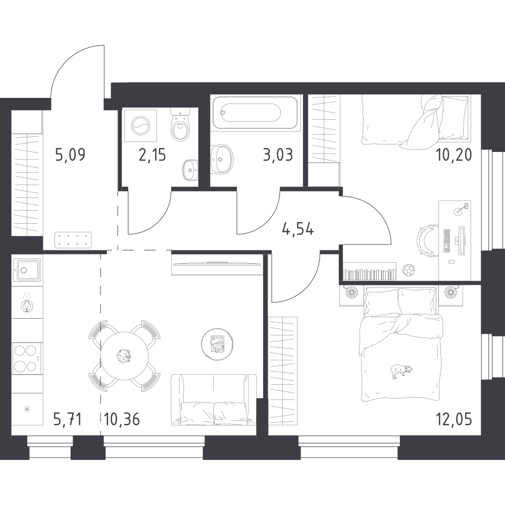 Студия 53 м2 в ЖК Новое Внуково корпус null этаж 2