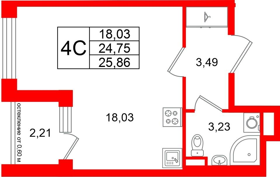 Студия 24 м2 в ЖК Универ Сити корпус null этаж 3