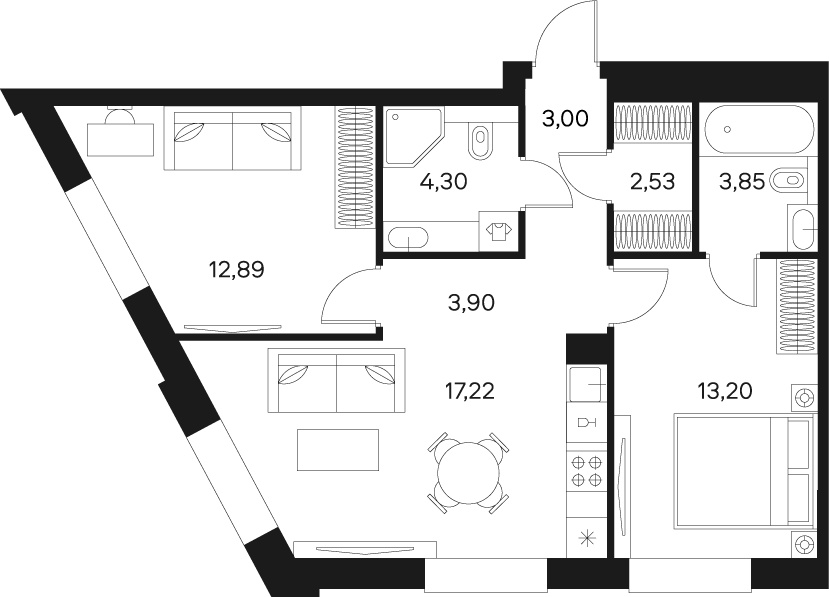 2-комнатная 60 м2 в ЖК Forst корпус null этаж 2