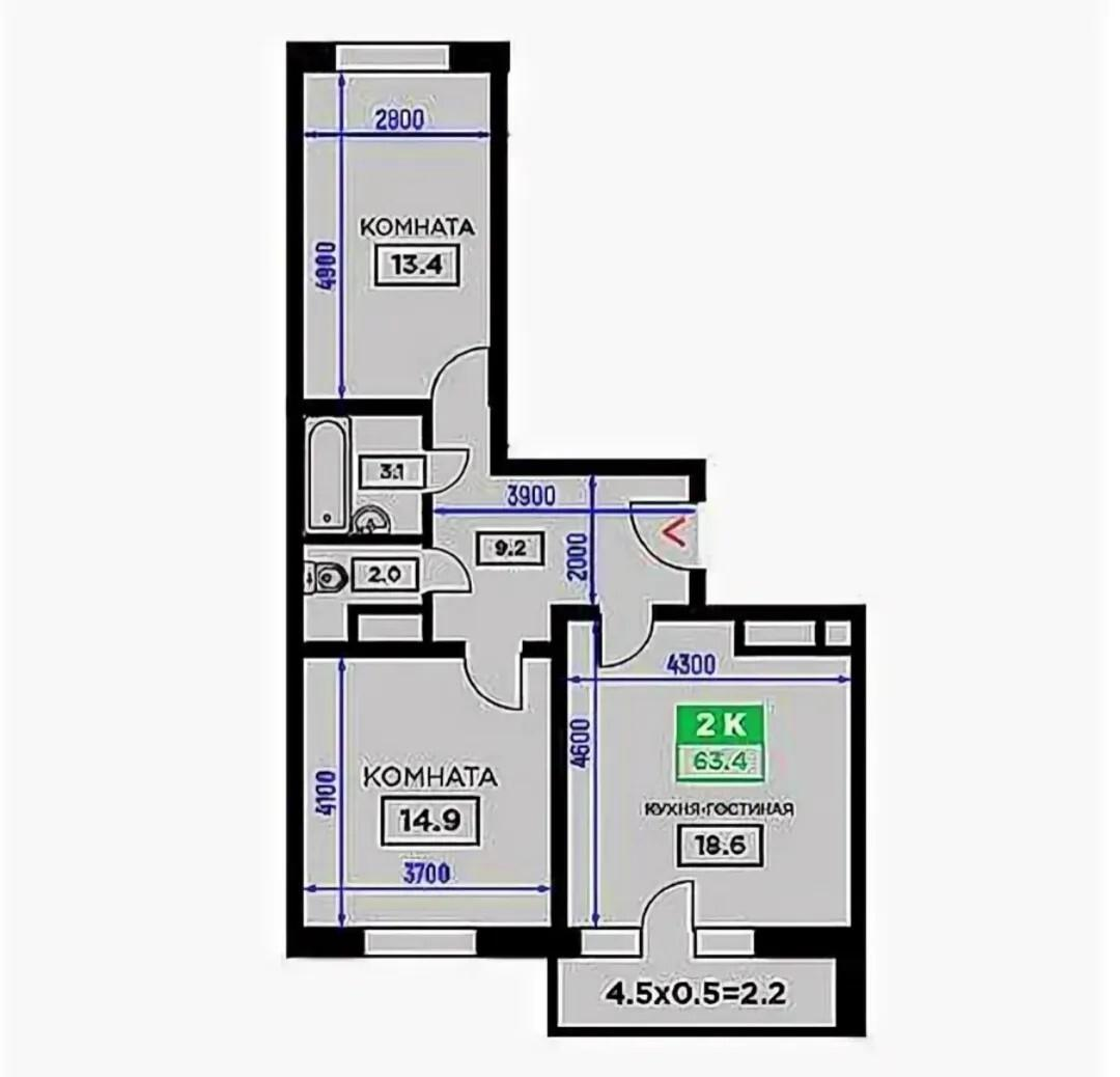 2-комнатная 64 м2 в ЖК undefined корпус null этаж 8