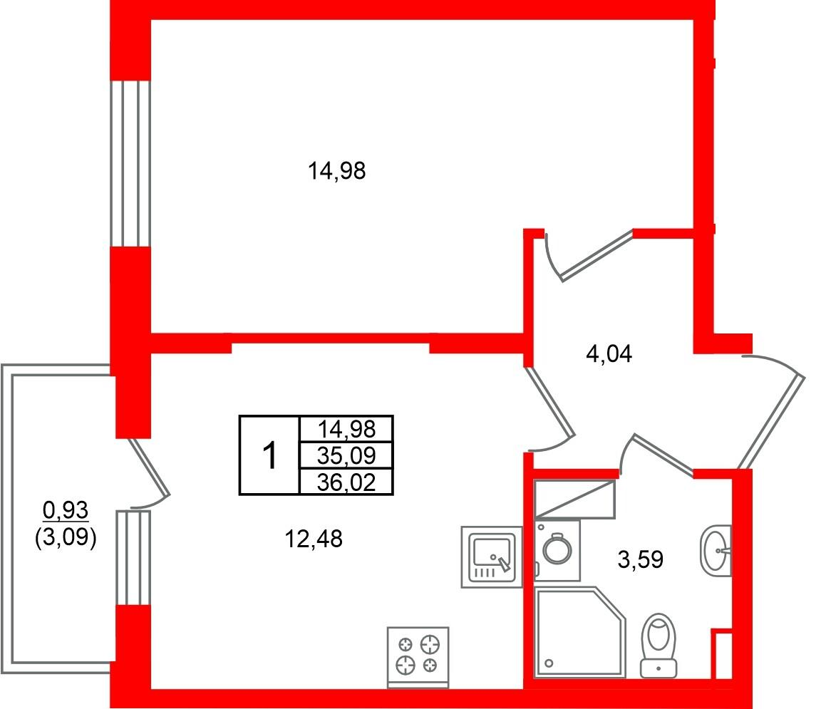 1-комнатная 36 м2 в ЖК Аннино Сити корпус null этаж 2