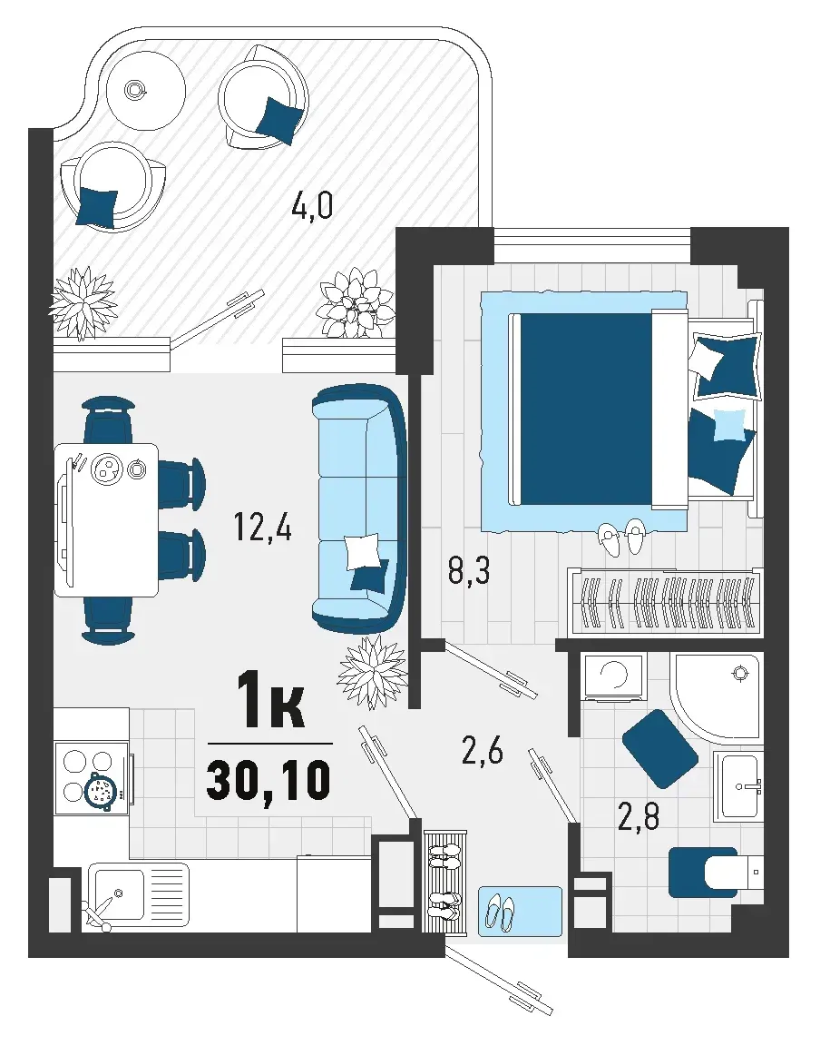1-комнатная 27 м2 в ЖК Монако корпус null этаж 2
