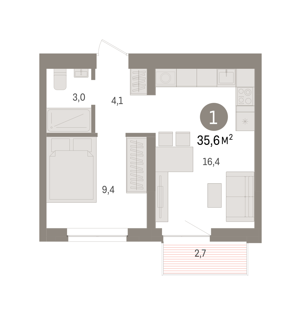 1-комнатная 35 м2 в ЖК Речной порт корпус null этаж 7