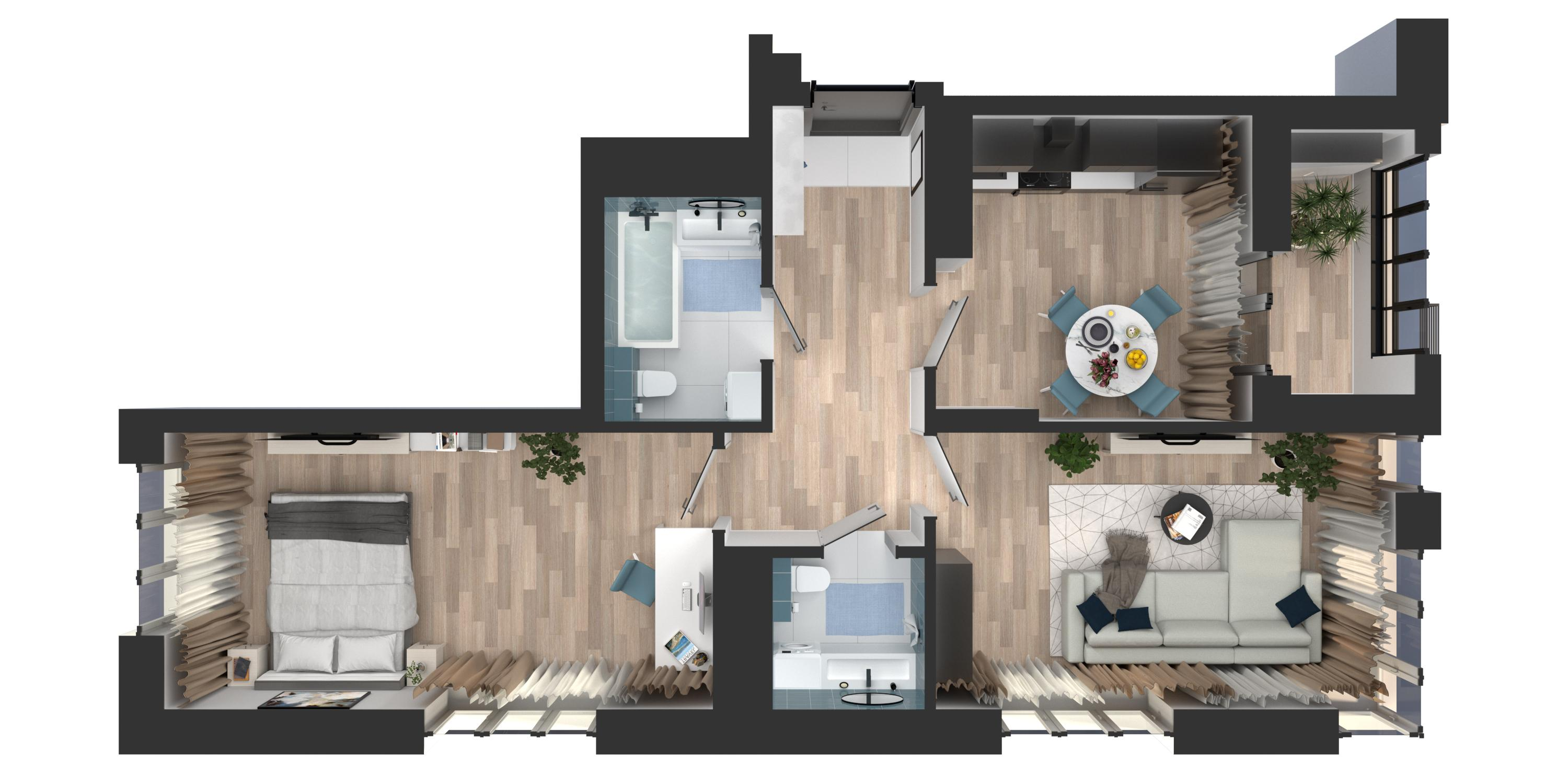 2-комнатная 55 м2 в ЖК Солнечный город корпус null этаж 9