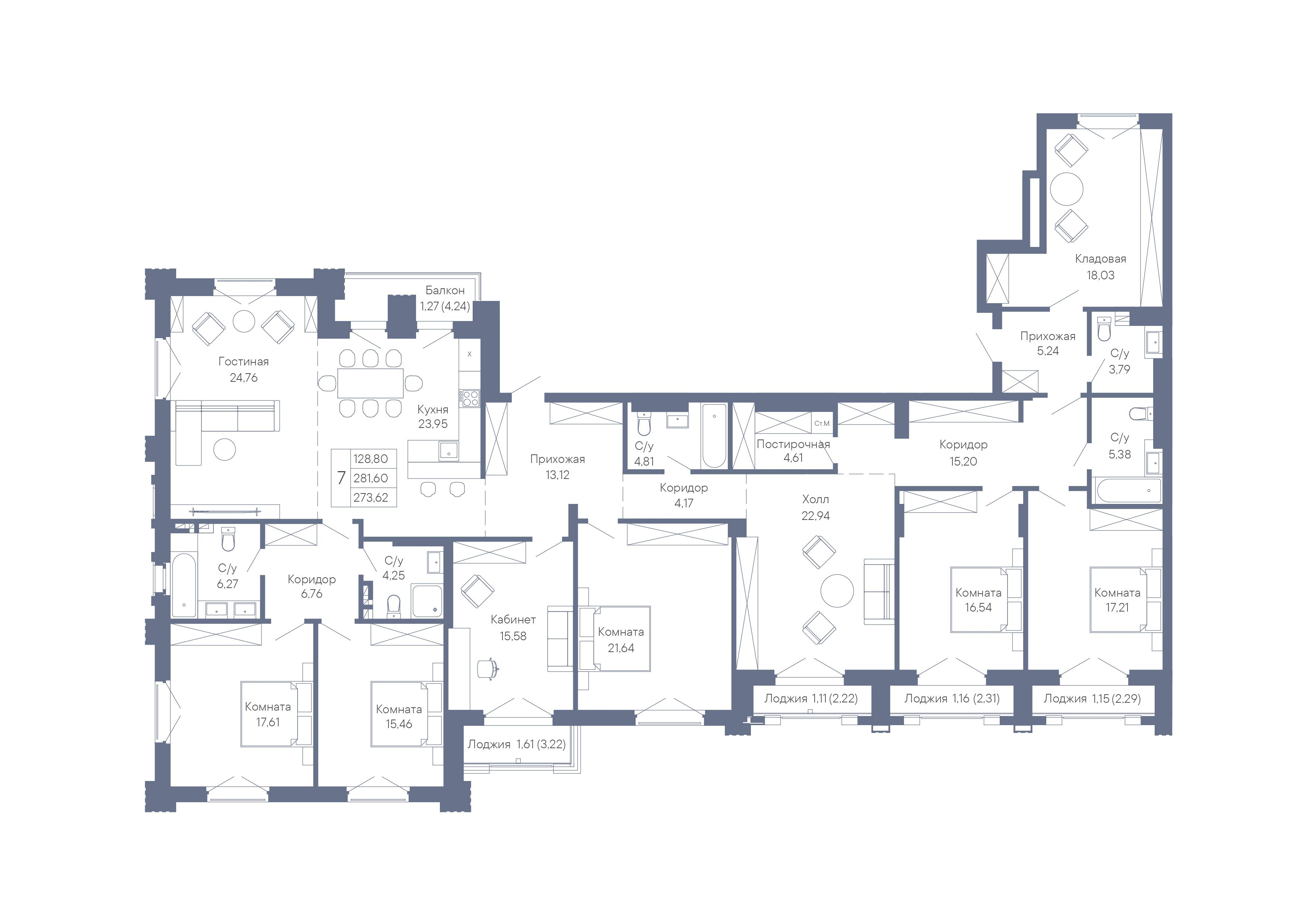 6-комнатная 273 м2 в ЖК Собрание корпус null этаж 3
