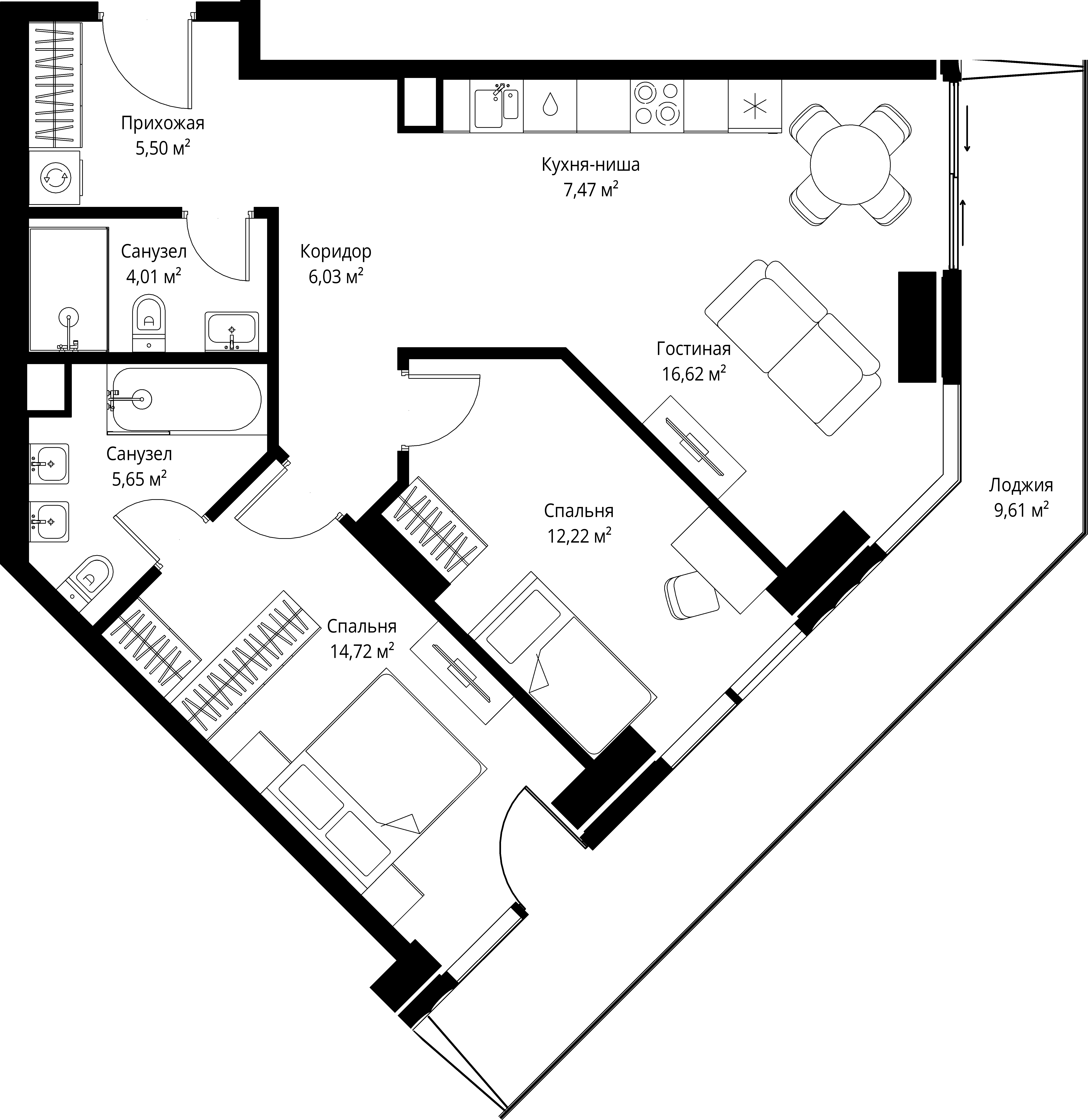 2-комнатная 81 м2 в ЖК JOIS корпус null этаж 8