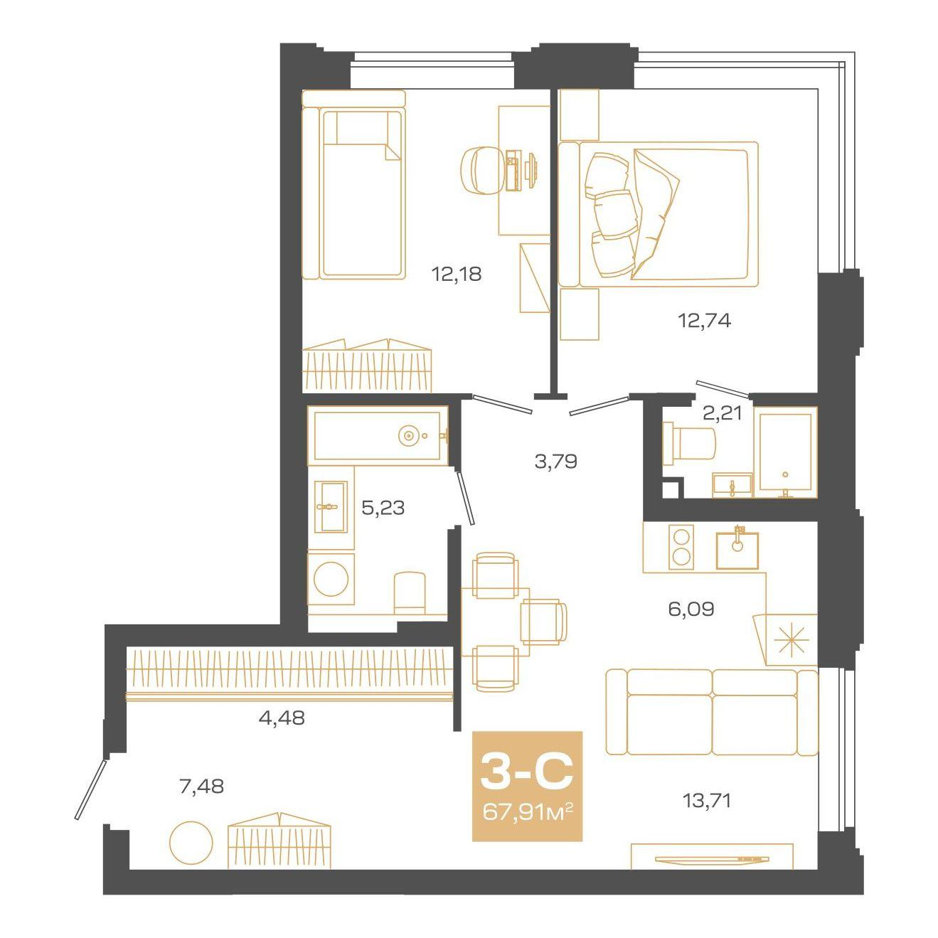 3-комнатная 67 м2 в ЖК Пульсар корпус null этаж 20
