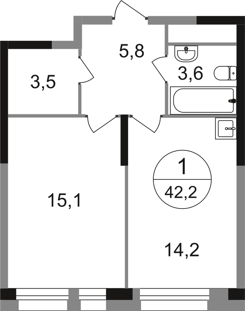 1-комнатная 42 м2 в ЖК Первый Московский корпус null этаж 11